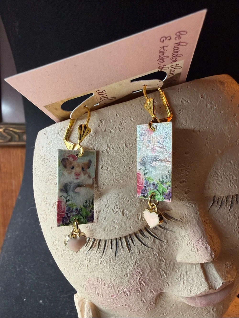 Floral Hamster Rectangle Dangle artboard Earrings in Gold